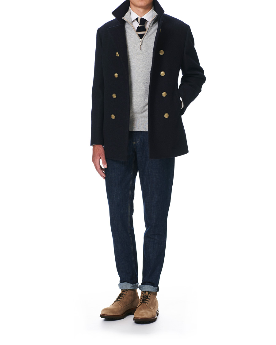 Herre | Jakker | Brunello Cucinelli | Double Breasted Wool Coat Navy