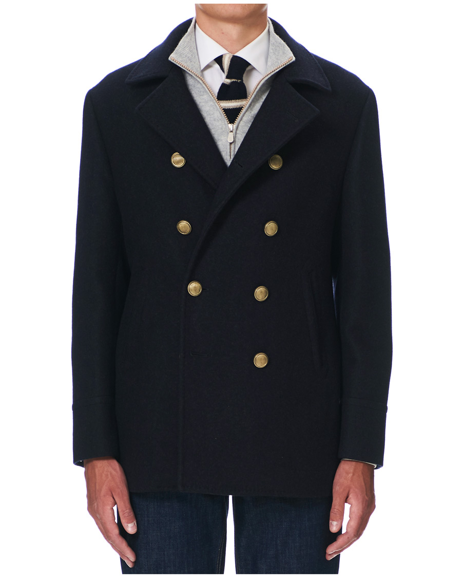 Herre | Jakker | Brunello Cucinelli | Double Breasted Wool Coat Navy