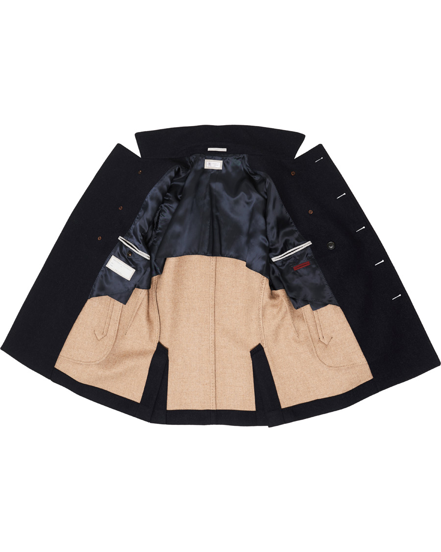 Herre | Jakker | Brunello Cucinelli | Double Breasted Wool Coat Navy