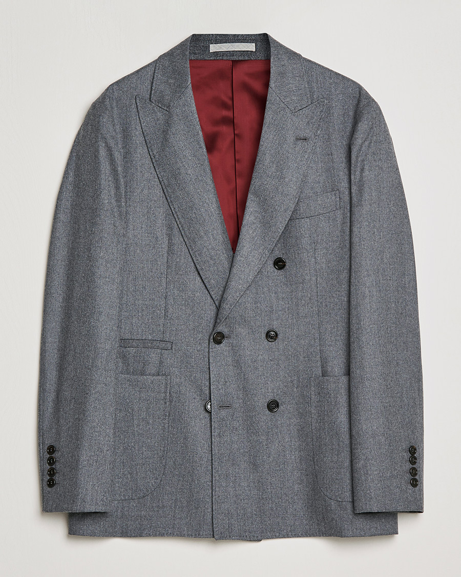 Herre | Dressjakker | Brunello Cucinelli | Double Breasted Flannel Blazer Grey Melange
