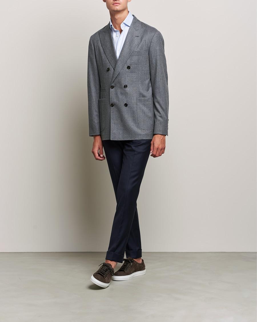 Herre | Dressjakker | Brunello Cucinelli | Double Breasted Flannel Blazer Grey Melange