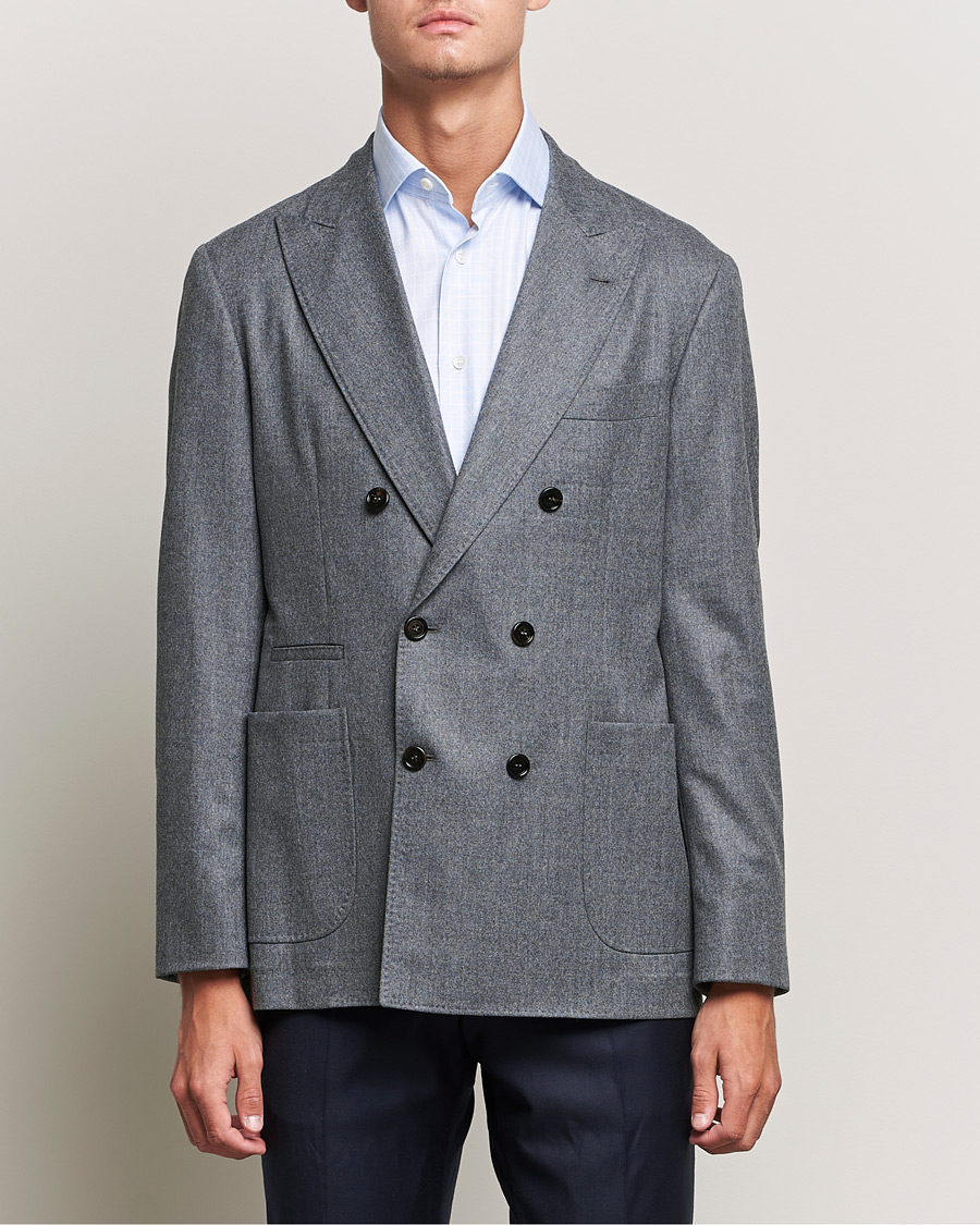 Herre | Dressjakker | Brunello Cucinelli | Double Breasted Flannel Blazer Grey Melange