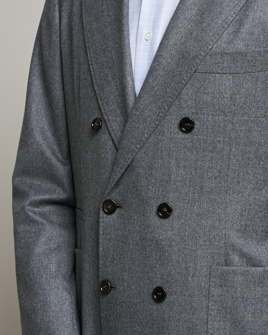 Herre | Dressjakker | Brunello Cucinelli | Double Breasted Flannel Blazer Grey Melange