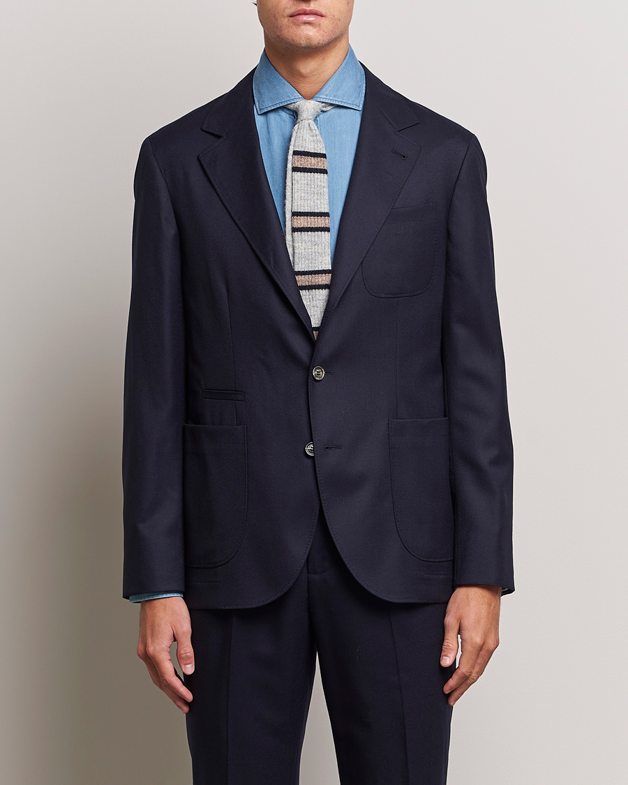 Herre | Ullblazer | Brunello Cucinelli | Flannel Blazer Navy