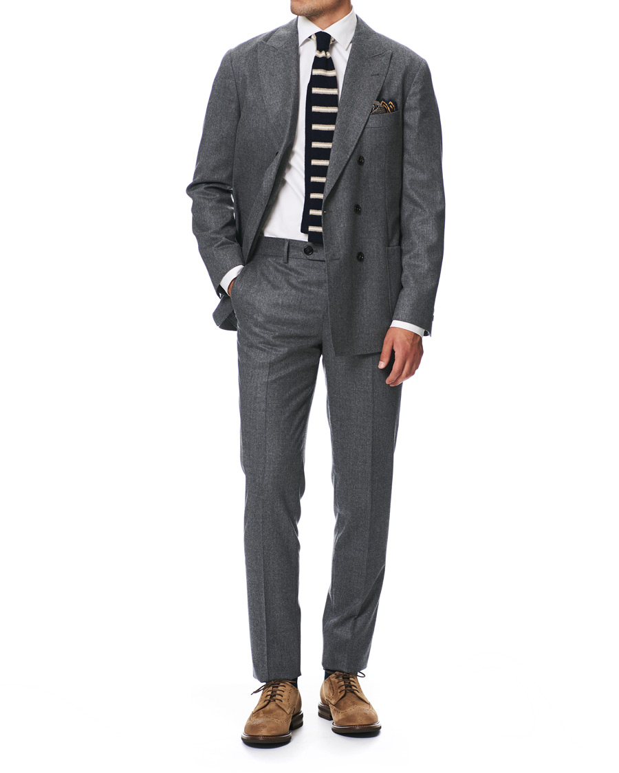 Herre | Bukser | Brunello Cucinelli | Slim Fit Super 120s Flannel Trousers Grey Melange