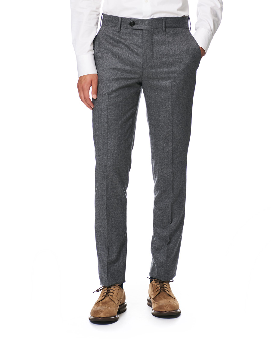 Herre | Bukser | Brunello Cucinelli | Slim Fit Super 120s Flannel Trousers Grey Melange