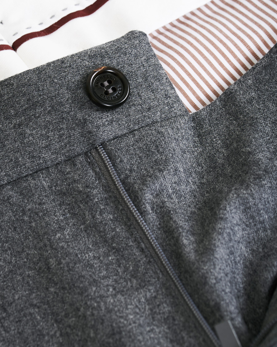 Herre | Bukser | Brunello Cucinelli | Slim Fit Super 120s Flannel Trousers Grey Melange