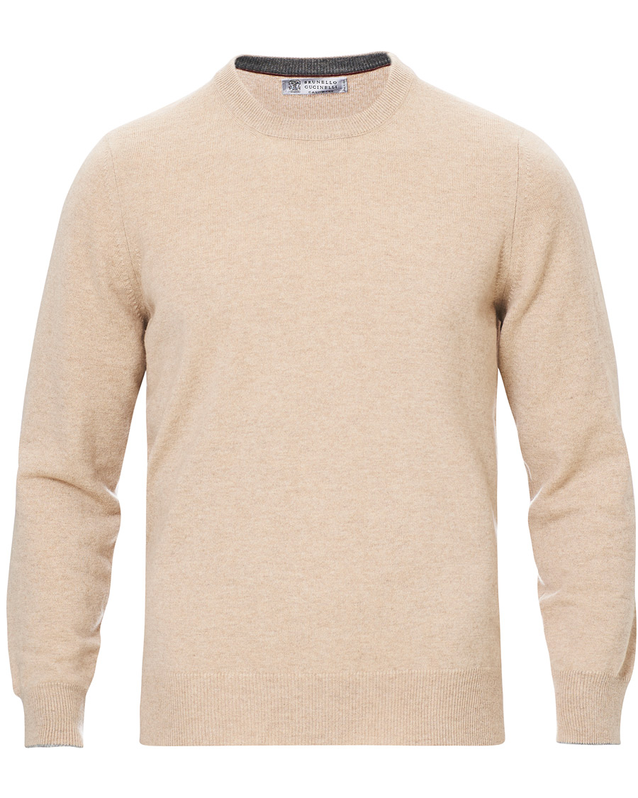 Herre | Gensere | Brunello Cucinelli | Cashmere Contrast Crew Neck Sweater Beige