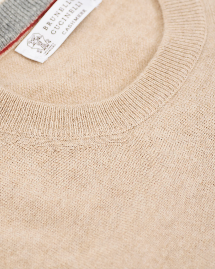 Herre | Gensere | Brunello Cucinelli | Cashmere Contrast Crew Neck Sweater Beige