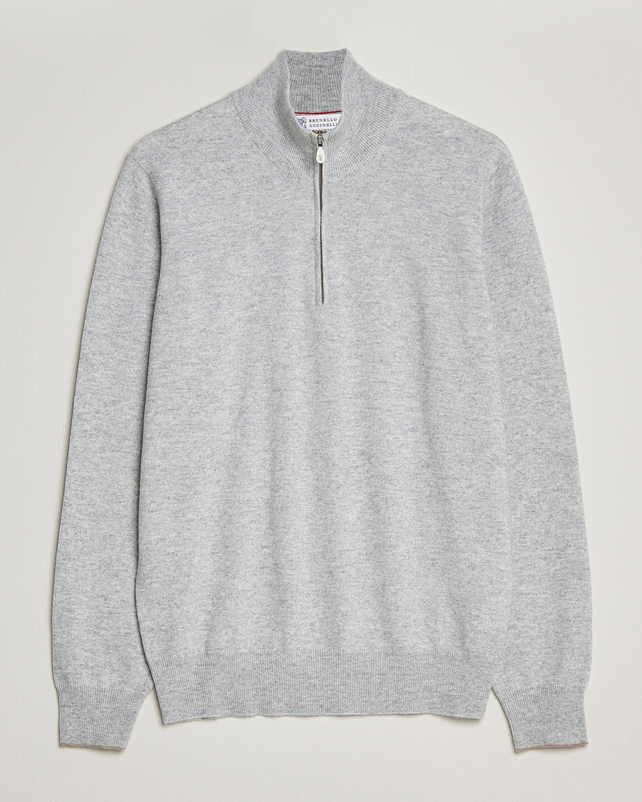 Herre | Gensere | Brunello Cucinelli | 2 Ply Cashmere Half Zip Light Grey