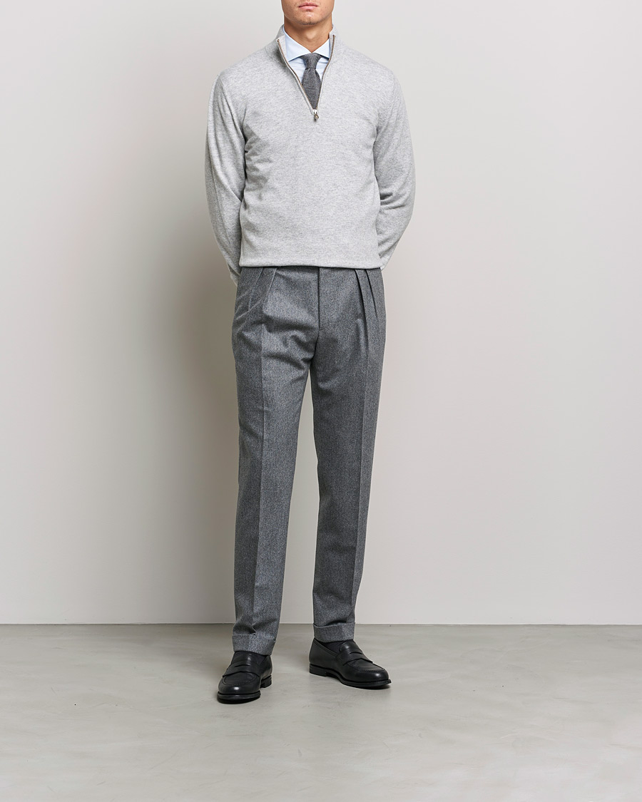 Herre |  | Brunello Cucinelli | 2 Ply Cashmere Half Zip Light Grey