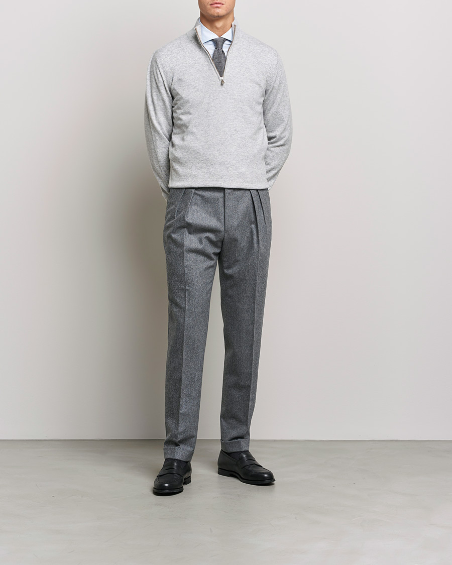Herre | Gensere | Brunello Cucinelli | 2 Ply Cashmere Half Zip Light Grey