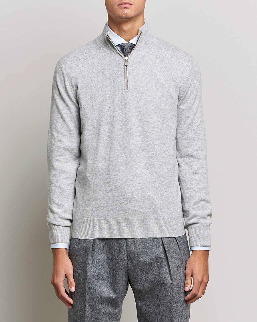 Herre | Gensere | Brunello Cucinelli | 2 Ply Cashmere Half Zip Light Grey