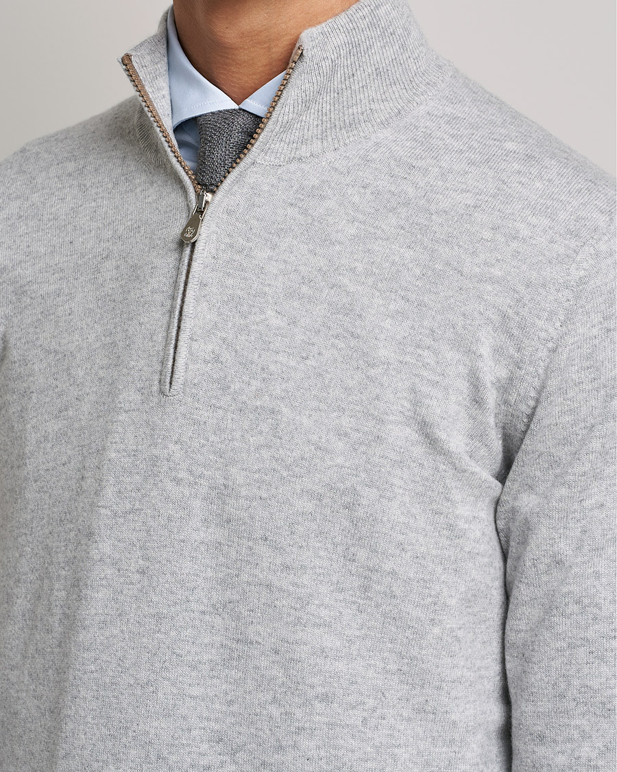 Herre | Gensere | Brunello Cucinelli | 2 Ply Cashmere Half Zip Light Grey