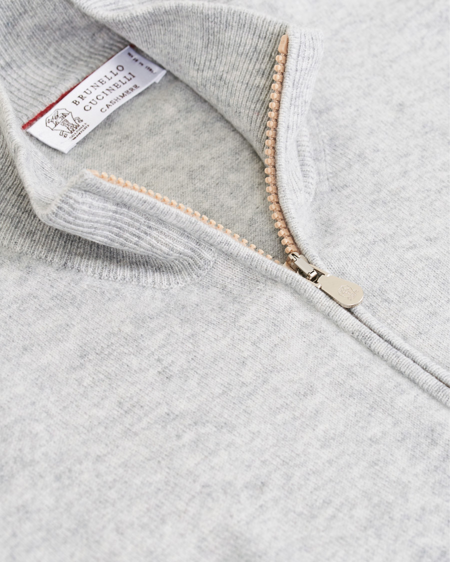 Herre | Gensere | Brunello Cucinelli | 2 Ply Cashmere Half Zip Light Grey