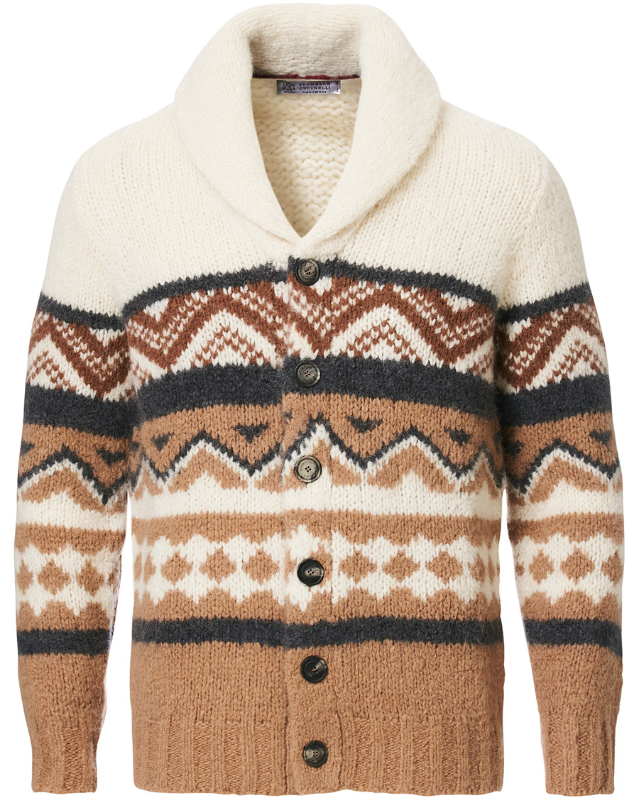 Herre | Gensere | Brunello Cucinelli | Alpaca Shawl Collar Cardigan Brown/White