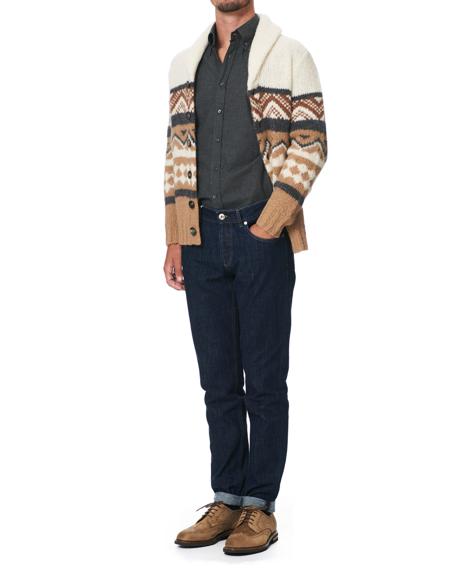 Herre | Gensere | Brunello Cucinelli | Alpaca Shawl Collar Cardigan Brown/White