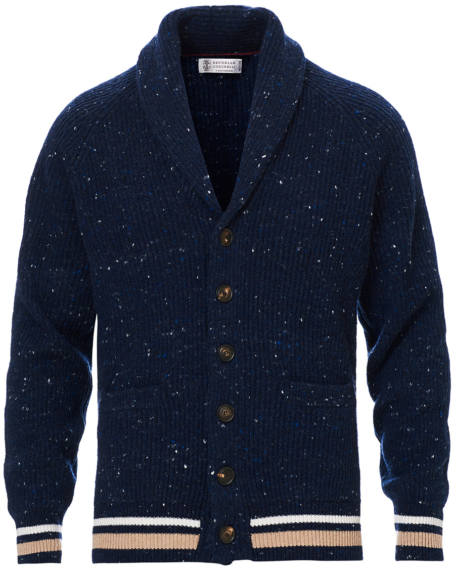 Herre | Gensere | Brunello Cucinelli | Cashmere Blend Shawl Collar Cardigan Dark Blue