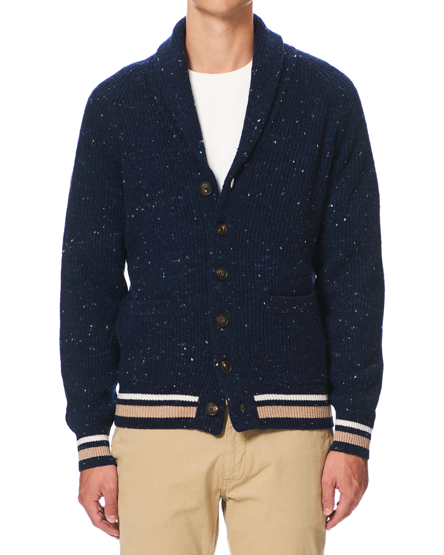 Herre | Gensere | Brunello Cucinelli | Cashmere Blend Shawl Collar Cardigan Dark Blue
