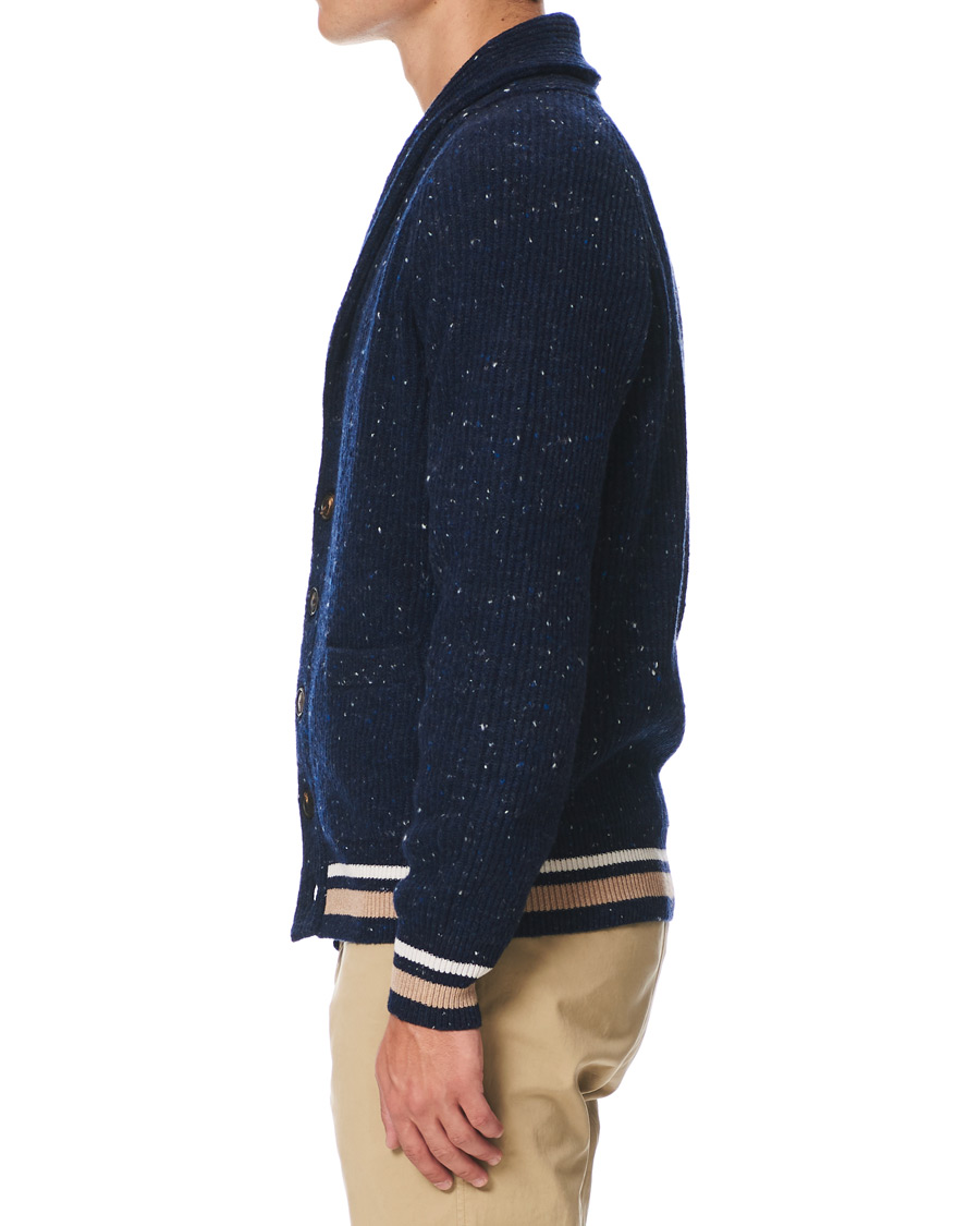 Herre | Gensere | Brunello Cucinelli | Cashmere Blend Shawl Collar Cardigan Dark Blue