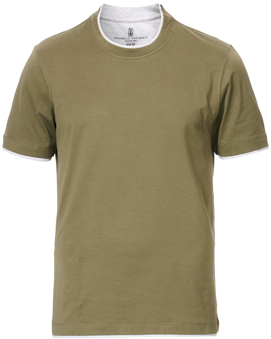 Herre | T-Shirts | Brunello Cucinelli | Contrast Collar T-Shirt Green/Grey