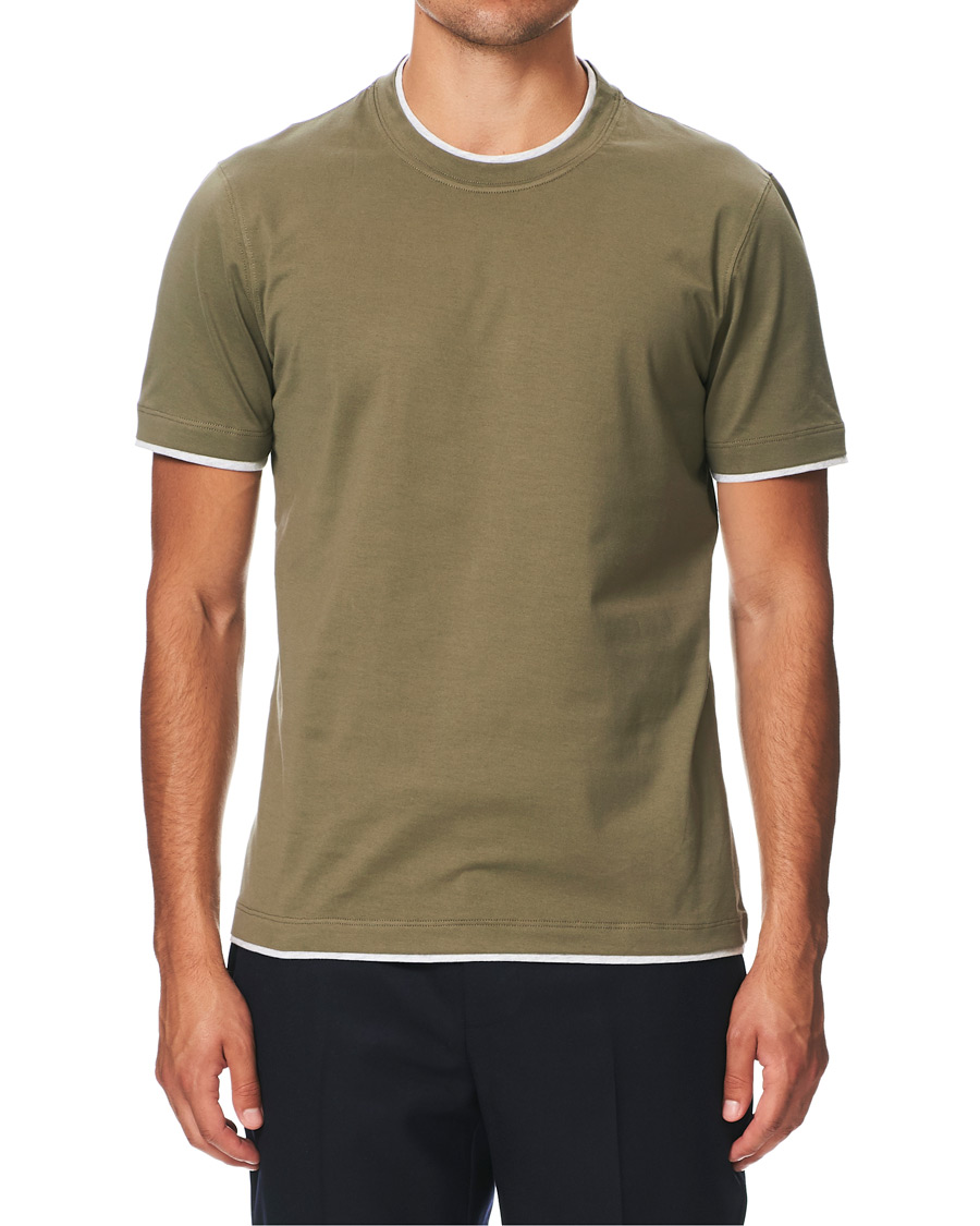 Herre | T-Shirts | Brunello Cucinelli | Contrast Collar T-Shirt Green/Grey