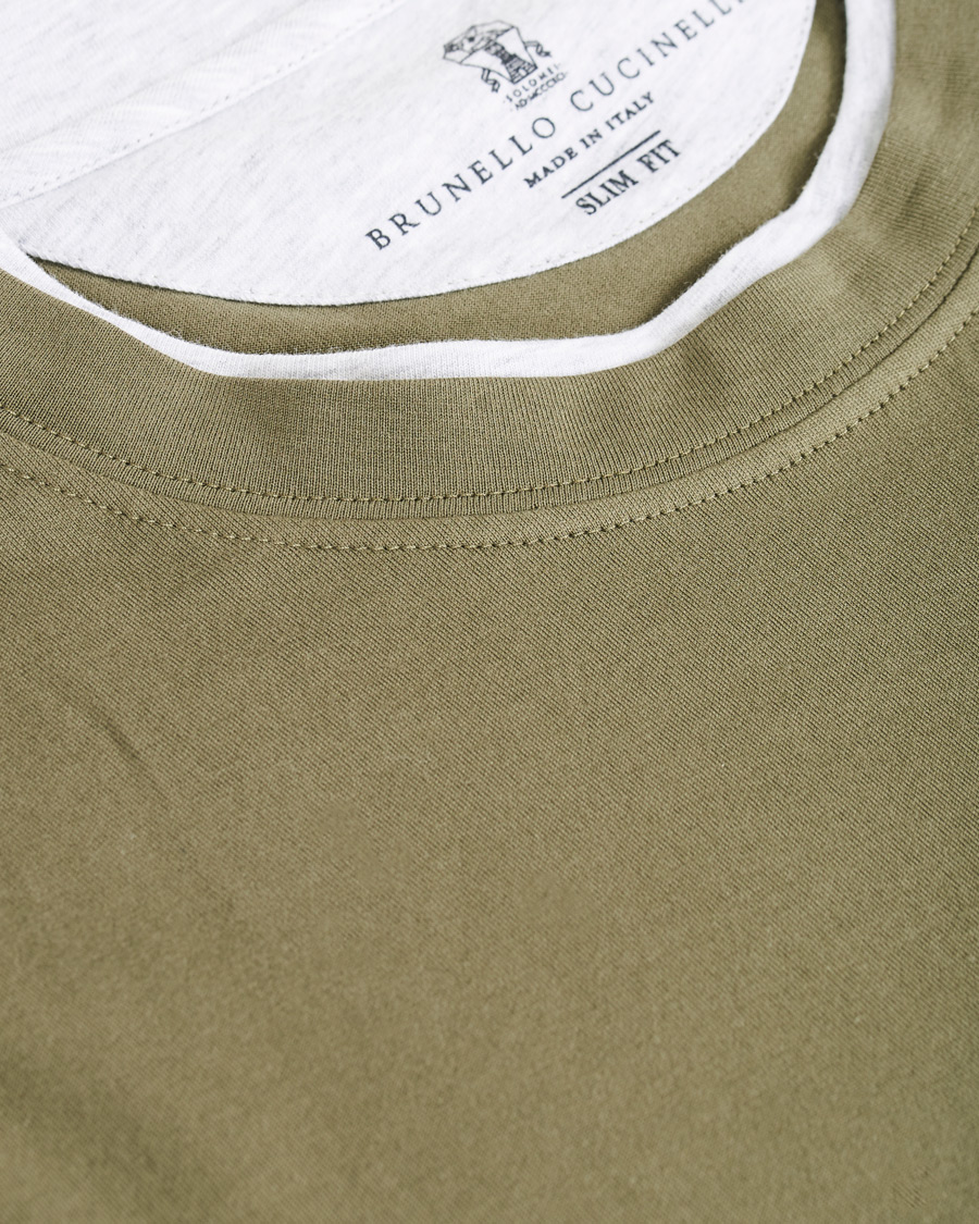 Herre | T-Shirts | Brunello Cucinelli | Contrast Collar T-Shirt Green/Grey