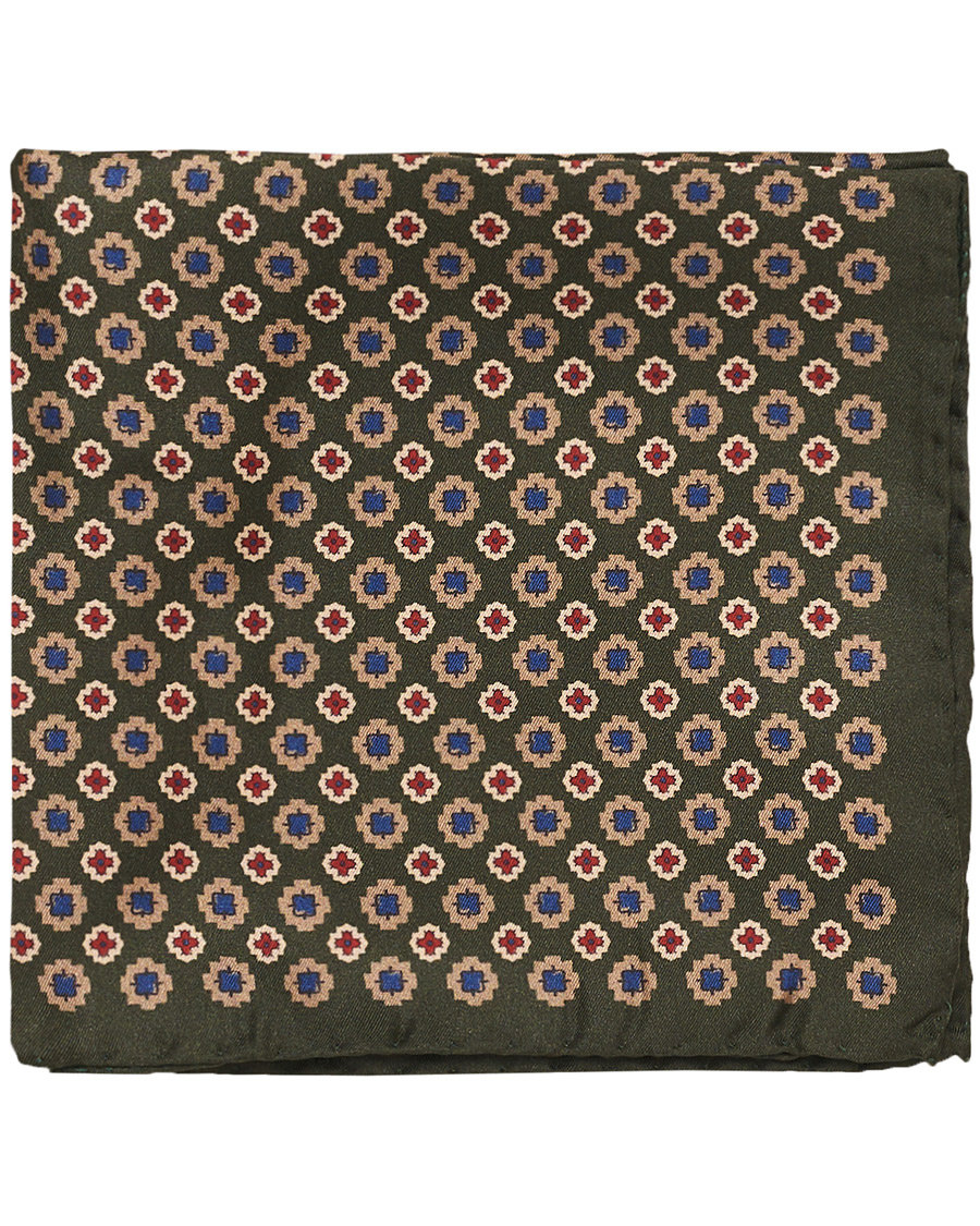 Herre | Amanda Christensen Silk Twill Printed Pocket Square Green | Amanda Christensen | Silk Twill Printed Pocket Square Green
