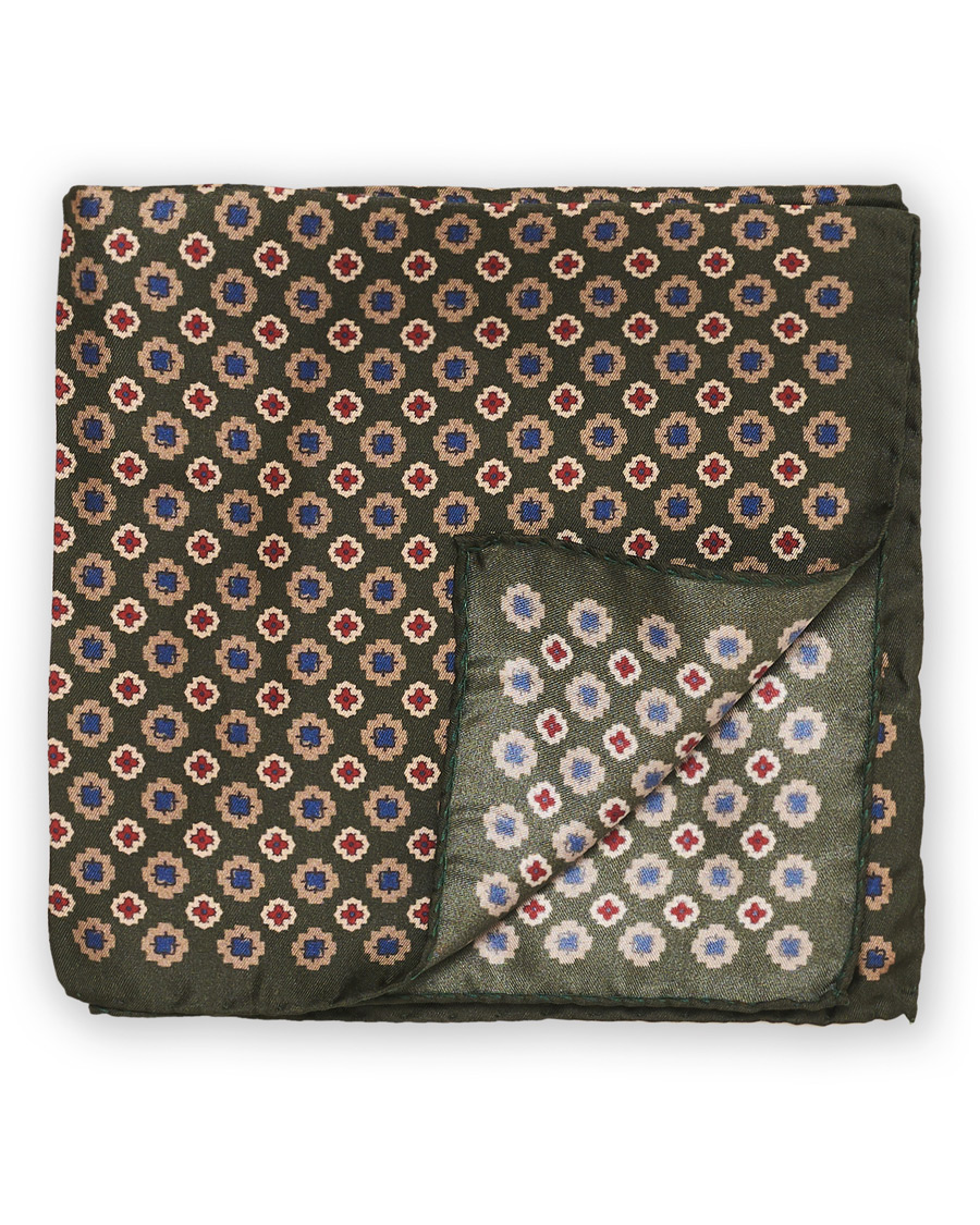 Herre | Amanda Christensen Silk Twill Printed Pocket Square Green | Amanda Christensen | Silk Twill Printed Pocket Square Green