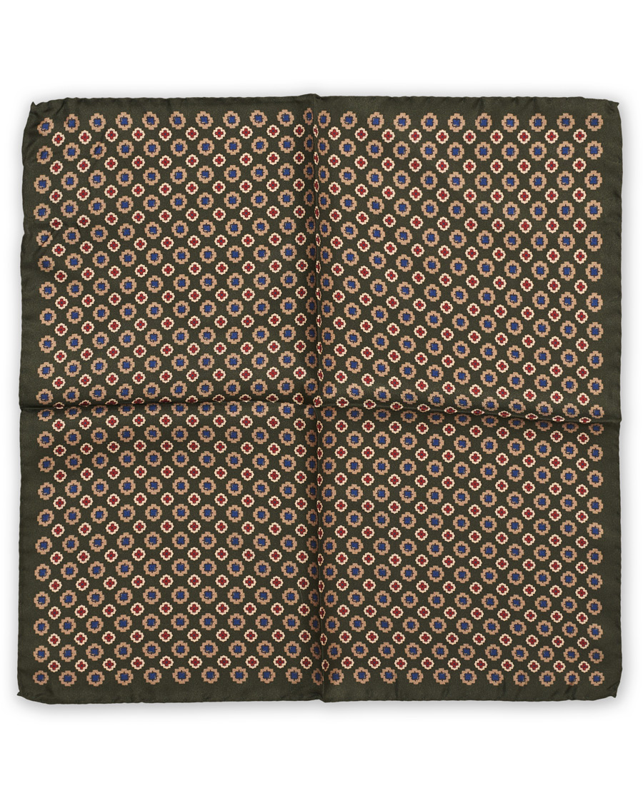Herre | Amanda Christensen Silk Twill Printed Pocket Square Green | Amanda Christensen | Silk Twill Printed Pocket Square Green