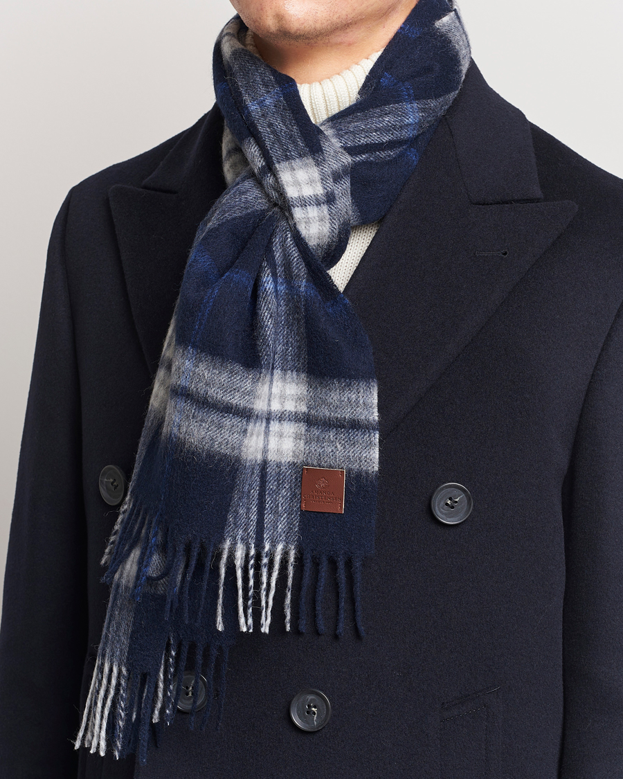 Herre |  | Amanda Christensen | Merino Wool Check Scarf Blue