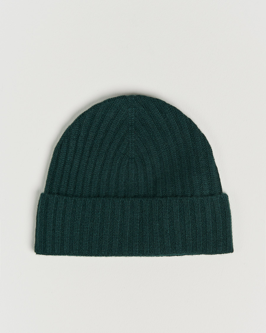 Herre | Amanda Christensen Rib Knitted Cashmere Cap Bottle Green | Amanda Christensen | Rib Knitted Cashmere Cap Bottle Green