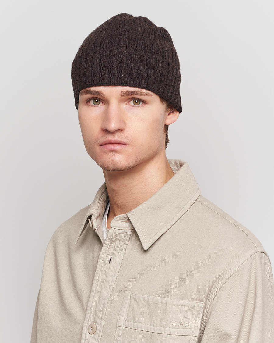Herre | Luer | Amanda Christensen | Rib Knitted Cashmere Cap Brown Melange