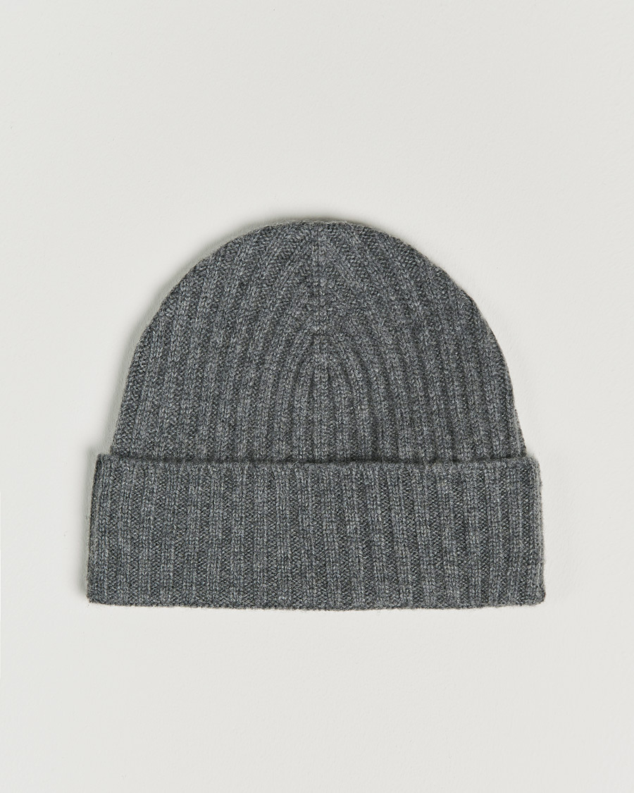 Herre | Luer | Amanda Christensen | Rib Knitted Cashmere Cap Grey Melange