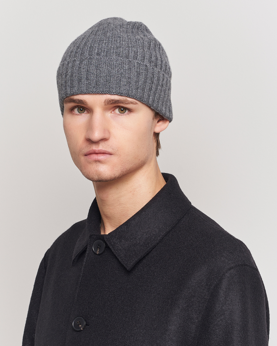 Herre | Luer | Amanda Christensen | Rib Knitted Cashmere Cap Grey Melange