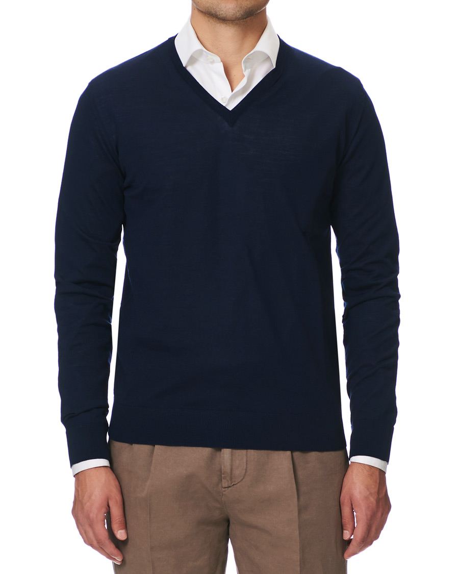 Herre | Gensere | Lanvin | V-Neck Merino Navy Blue