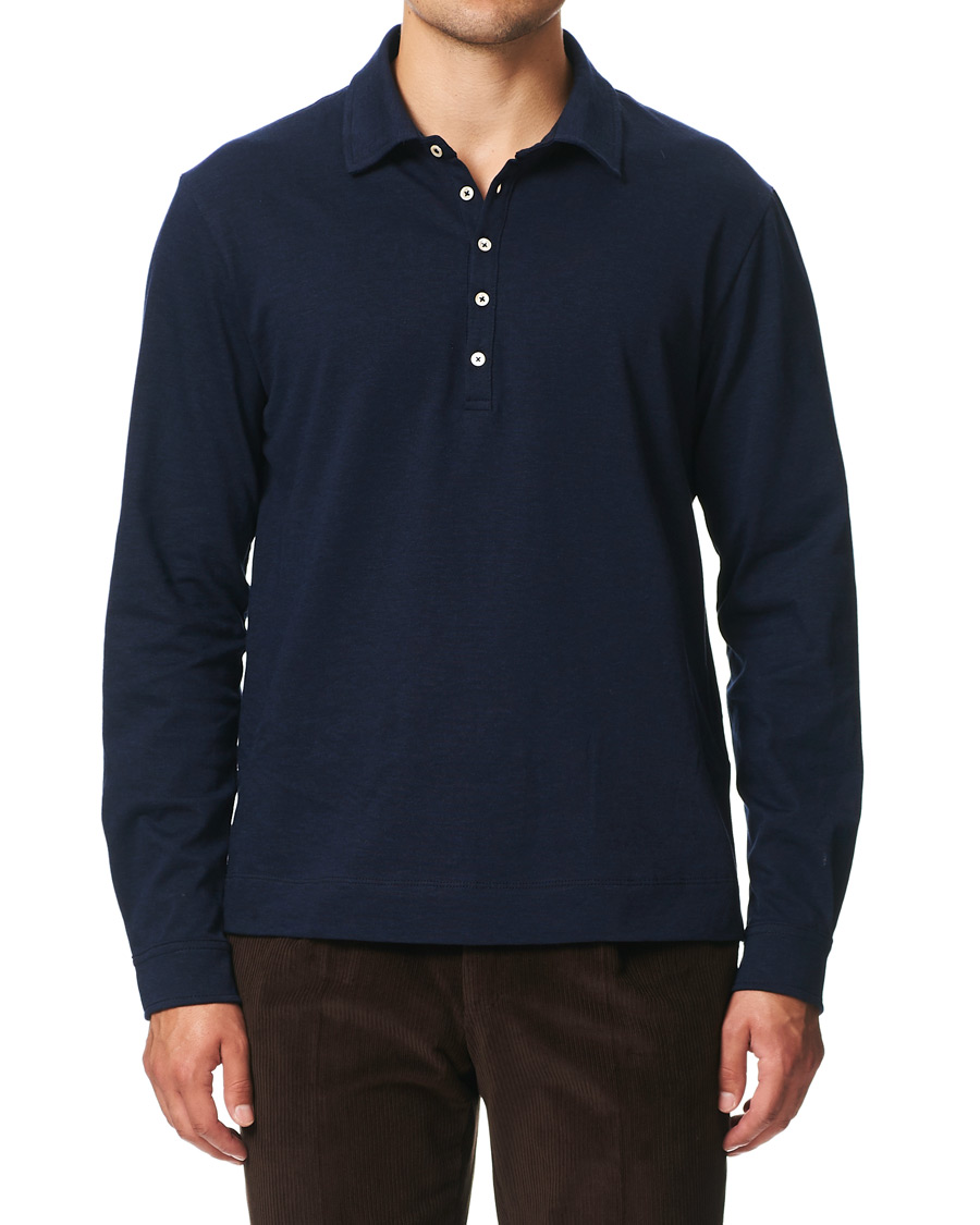 Herre | Gensere | Massimo Alba | Ischia Cotton/Cashmere Long Sleeve Polo Blue Navy