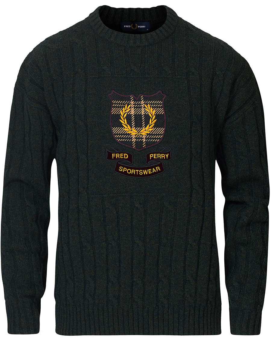 Herre | Gensere | Fred Perry | Shield Cable Knit Jumper Hunting Green