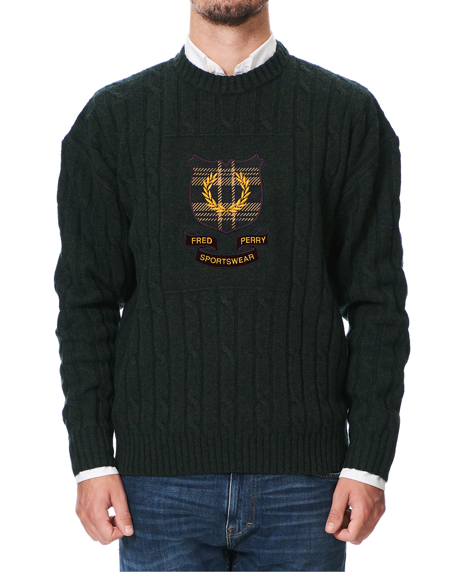 Herre | Gensere | Fred Perry | Shield Cable Knit Jumper Hunting Green
