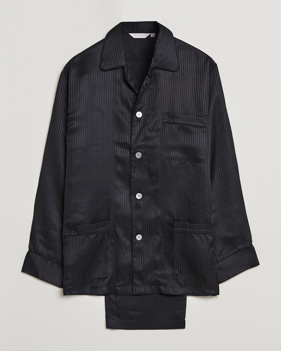 Herre | Pyjamaser og badekåper | Derek Rose | Striped Silk Pyjama Set Black