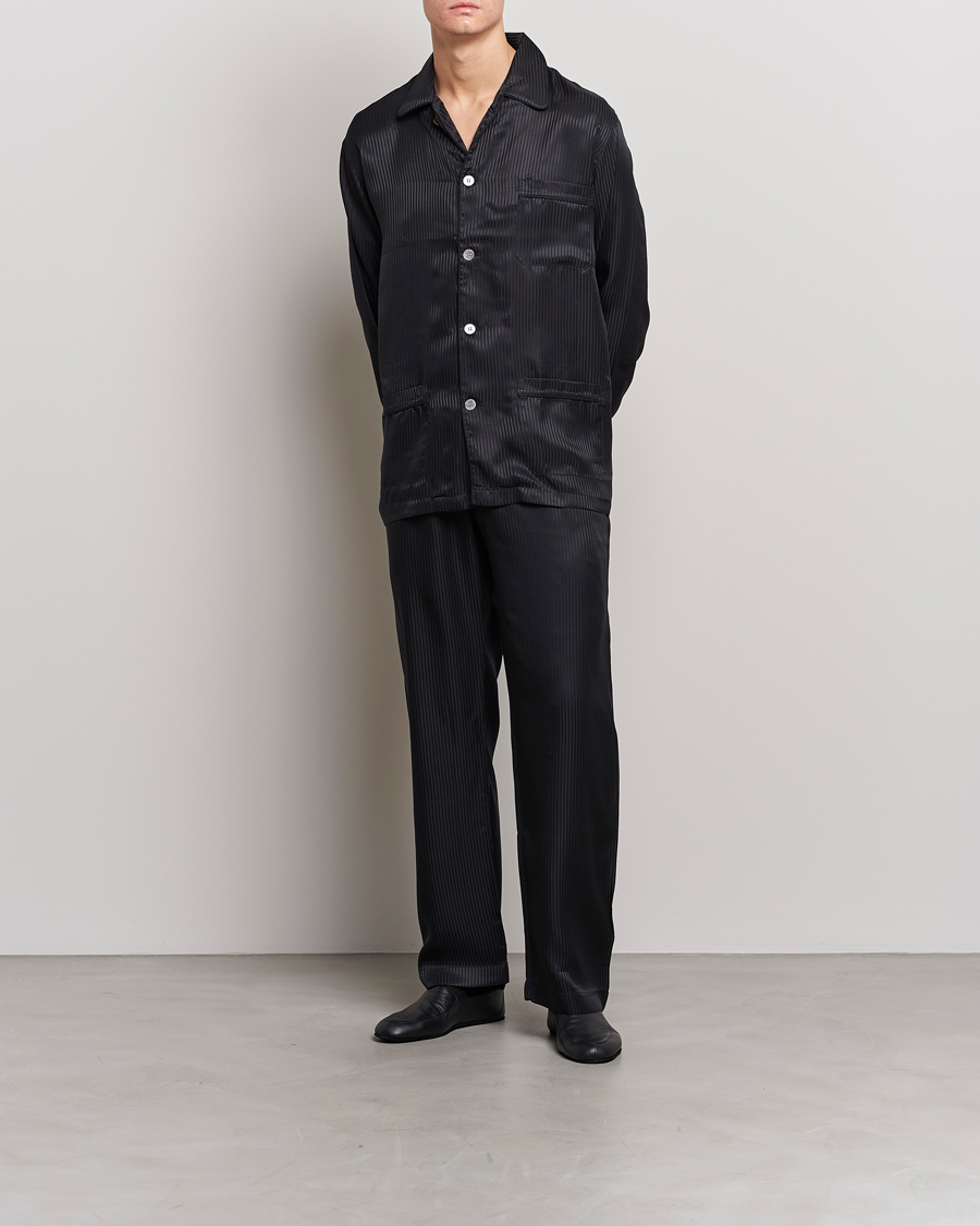 Herre | Pyjamaser og badekåper | Derek Rose | Striped Silk Pyjama Set Black