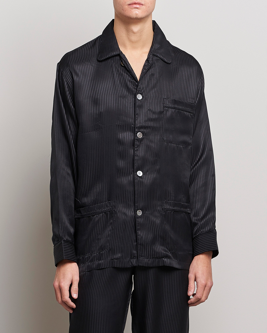 Herre | Pyjamaser og badekåper | Derek Rose | Striped Silk Pyjama Set Black