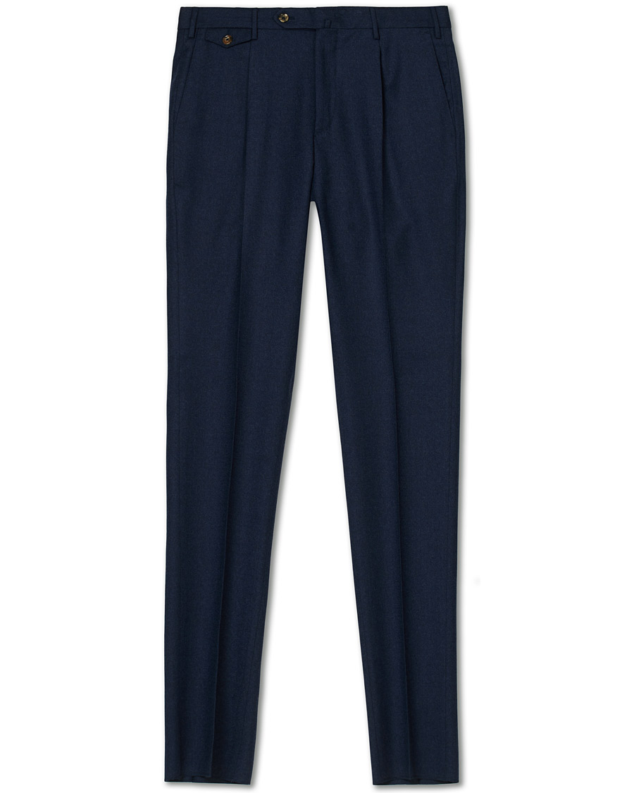 Herre | Bukser | PT01 | Gentleman Fit Pleated Flannel Trousers Dark Blue
