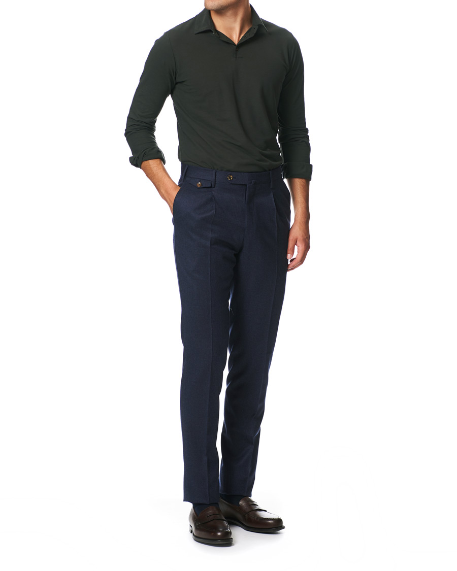 Herre | Bukser | PT01 | Gentleman Fit Pleated Flannel Trousers Dark Blue