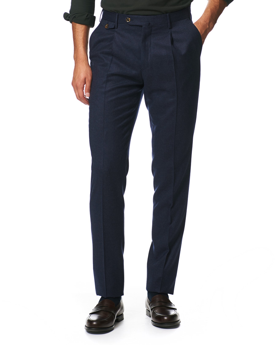 Herre | Bukser | PT01 | Gentleman Fit Pleated Flannel Trousers Dark Blue