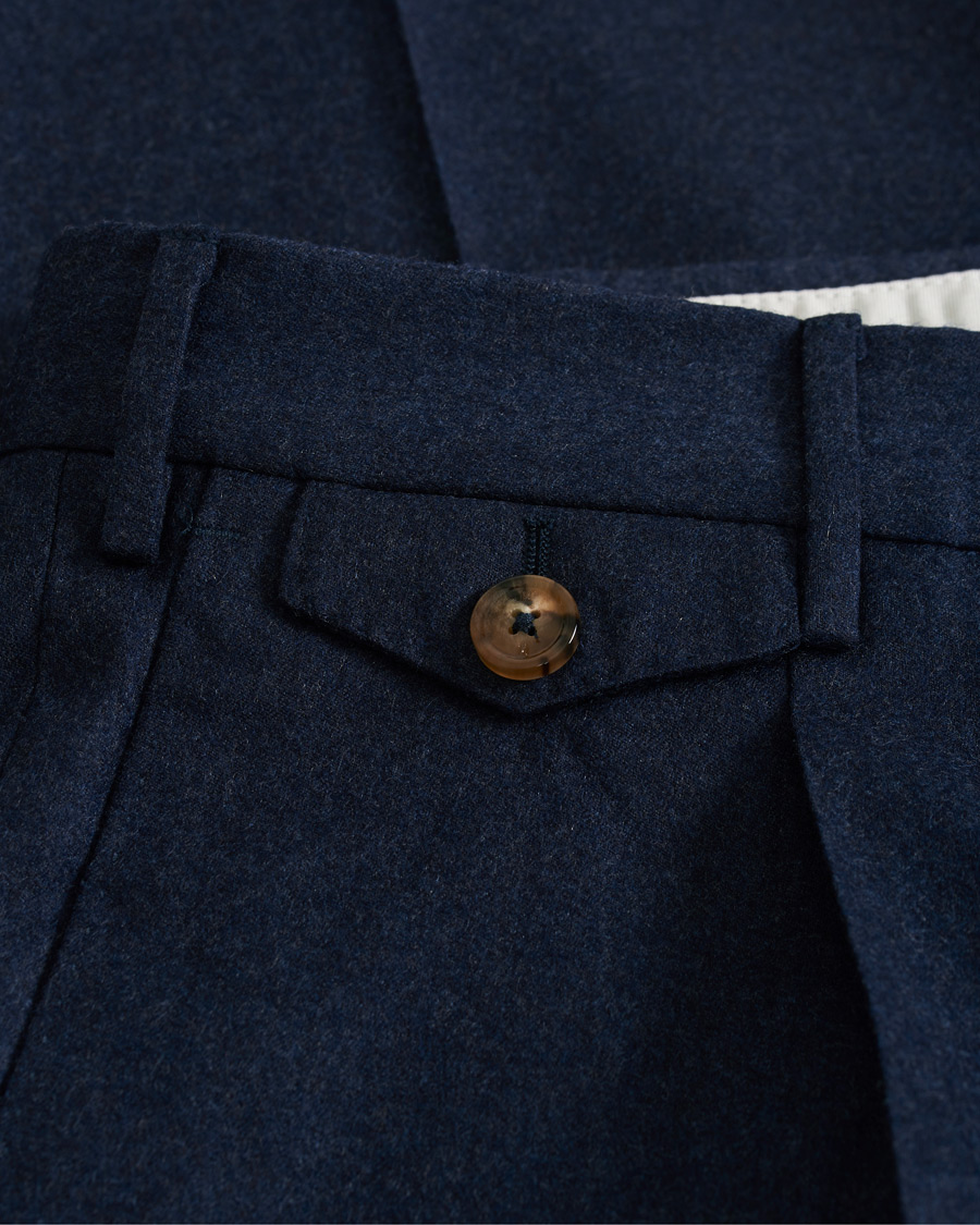 Herre | Bukser | PT01 | Gentleman Fit Pleated Flannel Trousers Dark Blue