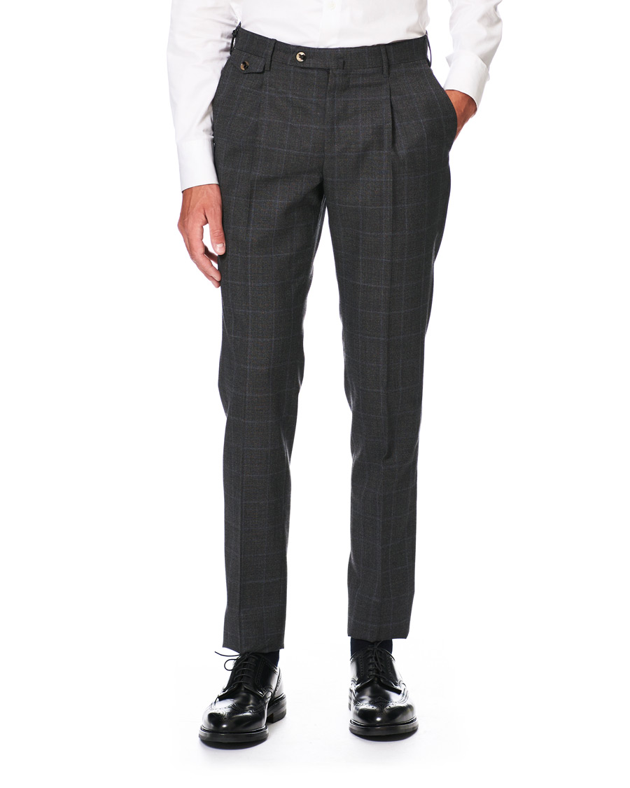 Herre | Bukser | PT01 | Gentleman Fit Overcheck Wool Trousers Dark Grey