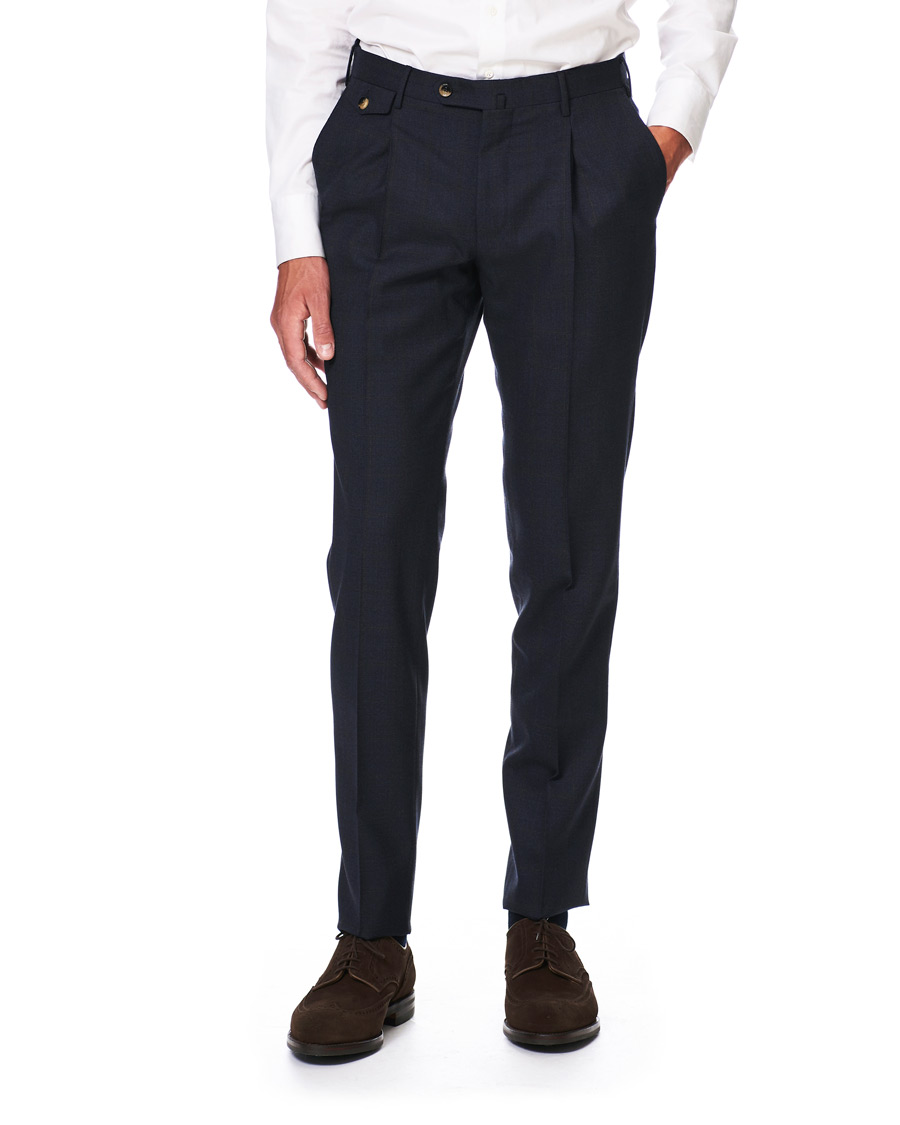 Herre | Bukser | PT01 | Gentleman Fit Overcheck Wool Trousers Navy