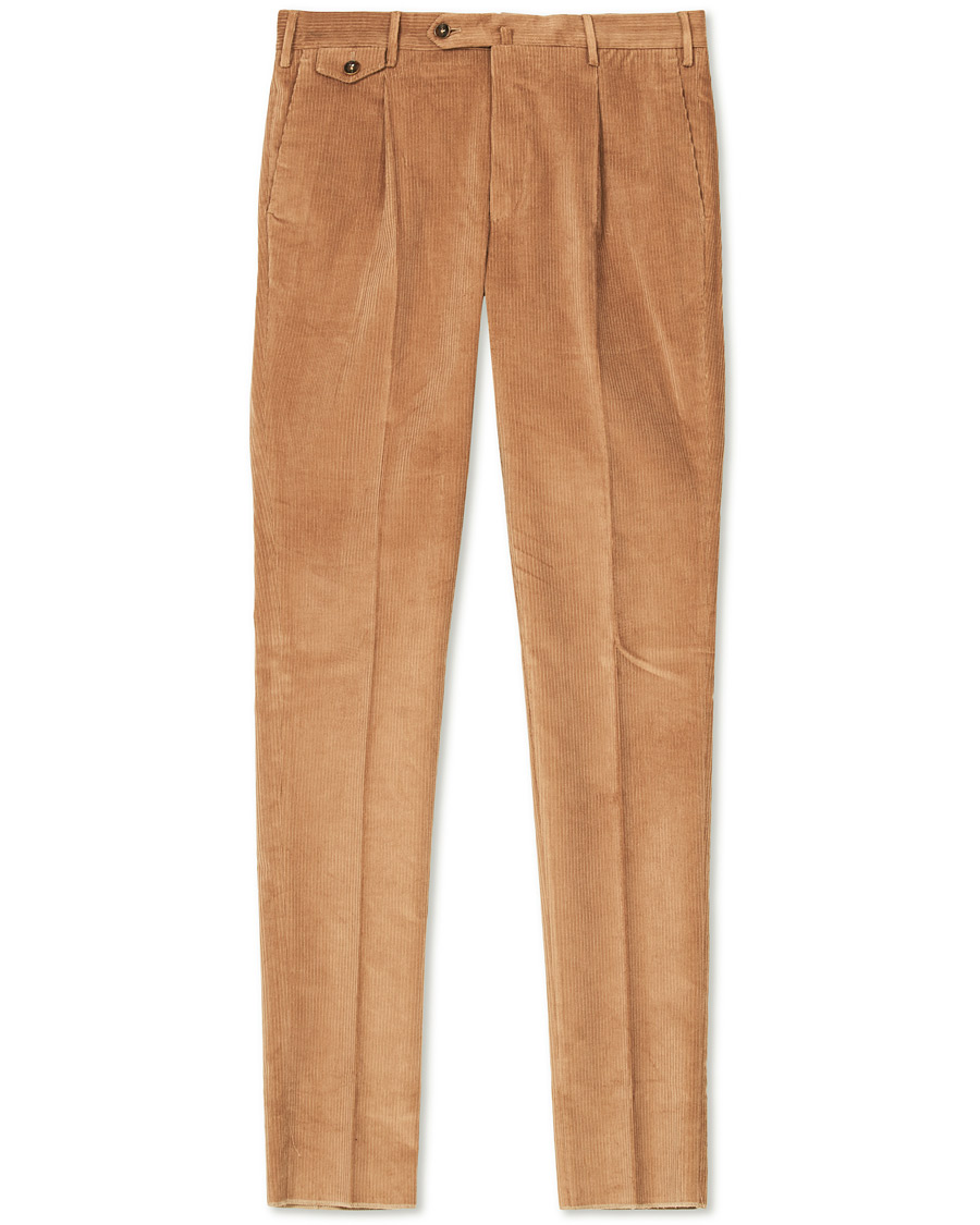 Herre | Bukser | PT01 | Gentleman Fit Pleated Corduroy Trousers Khaki