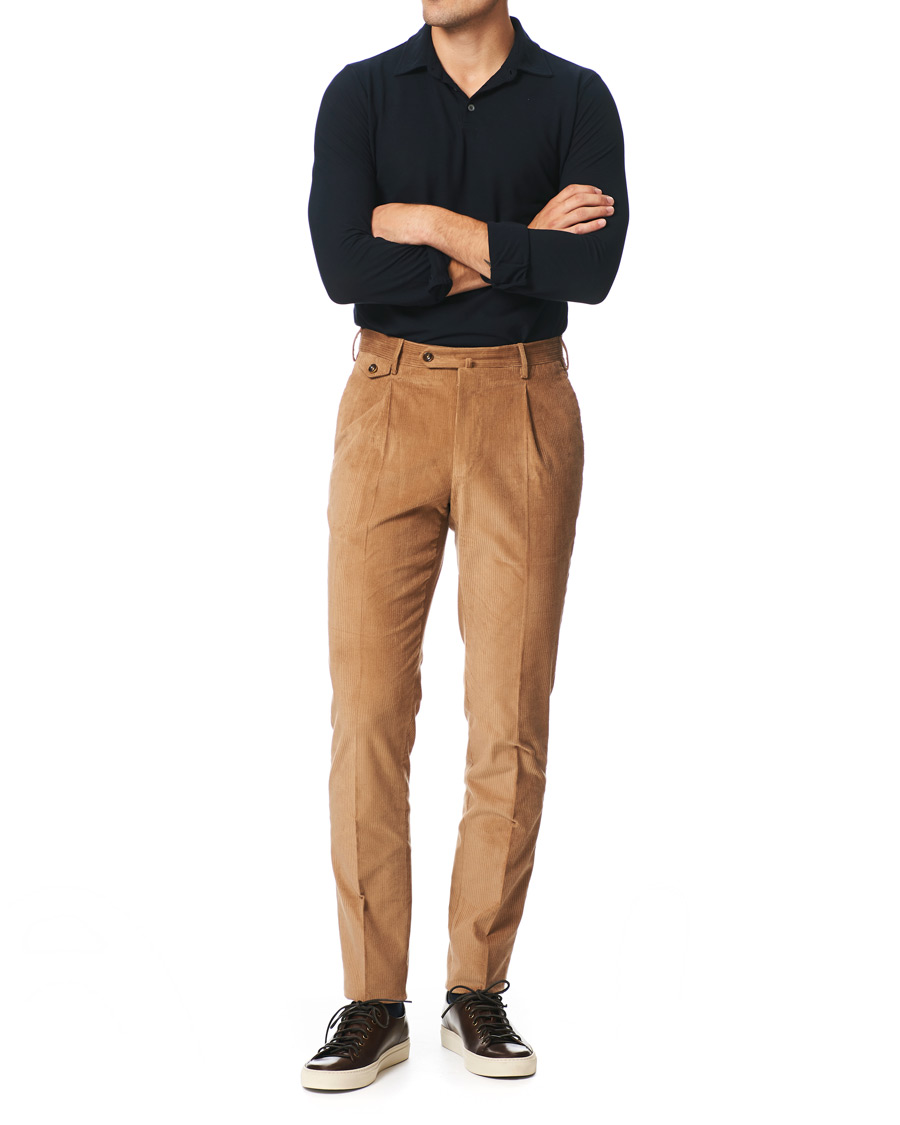 Herre | Bukser | PT01 | Gentleman Fit Pleated Corduroy Trousers Khaki